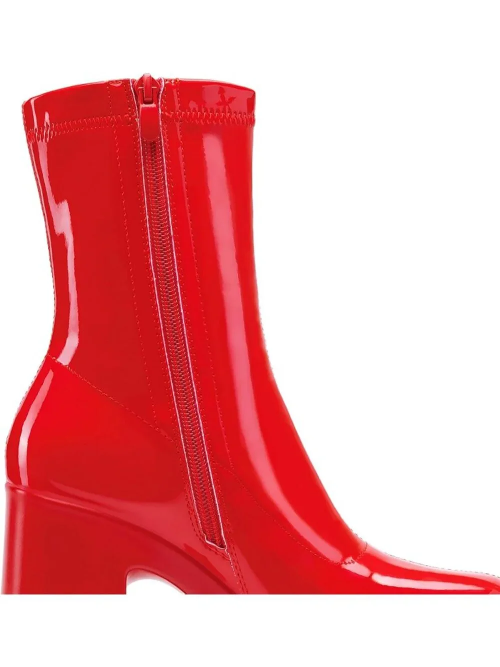 Women's Red-pat High Chunky Block Heel Square Toe Platform Gogo Ankle Boots